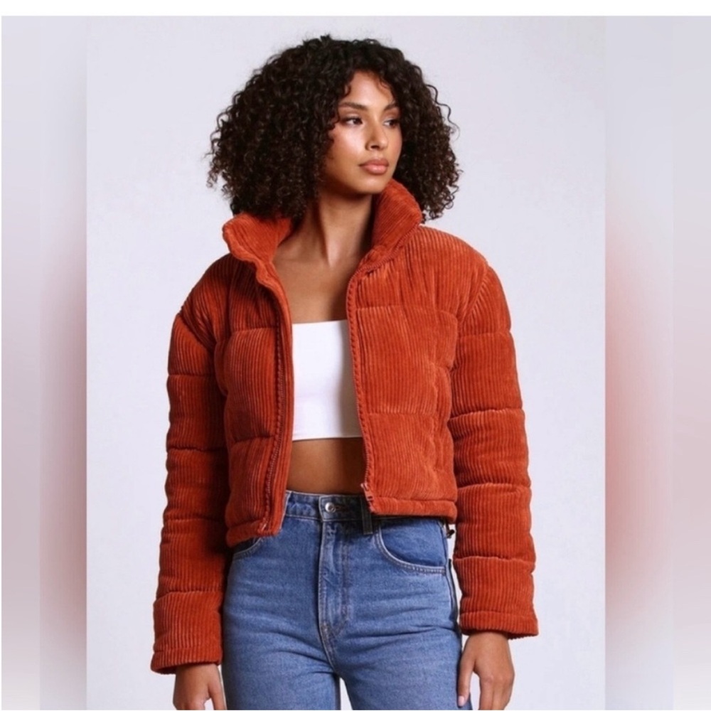 7 For All Mankind Women's Rust Corduroy Puffer Jacket